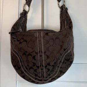 Coach brown monogram bag with leather trim